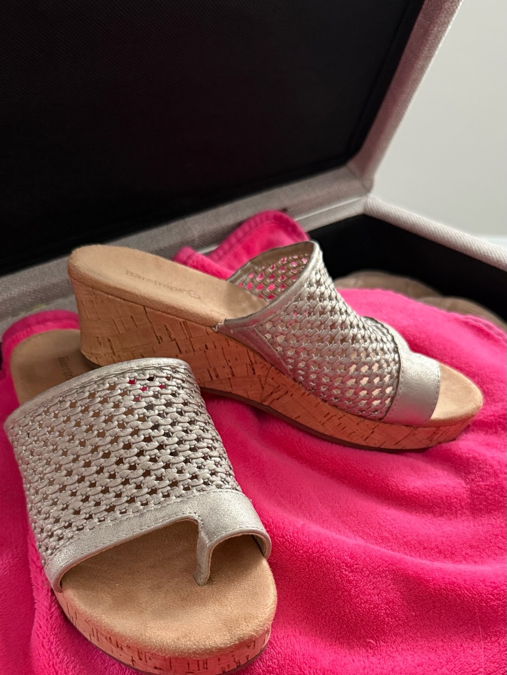 Baretraps Woven Slide Mules in Light Gold